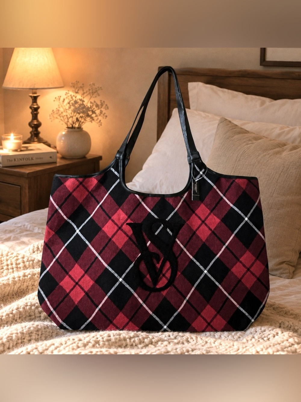 Victoria's Secret Plaid Tote/Weekender Bag in Red and Black